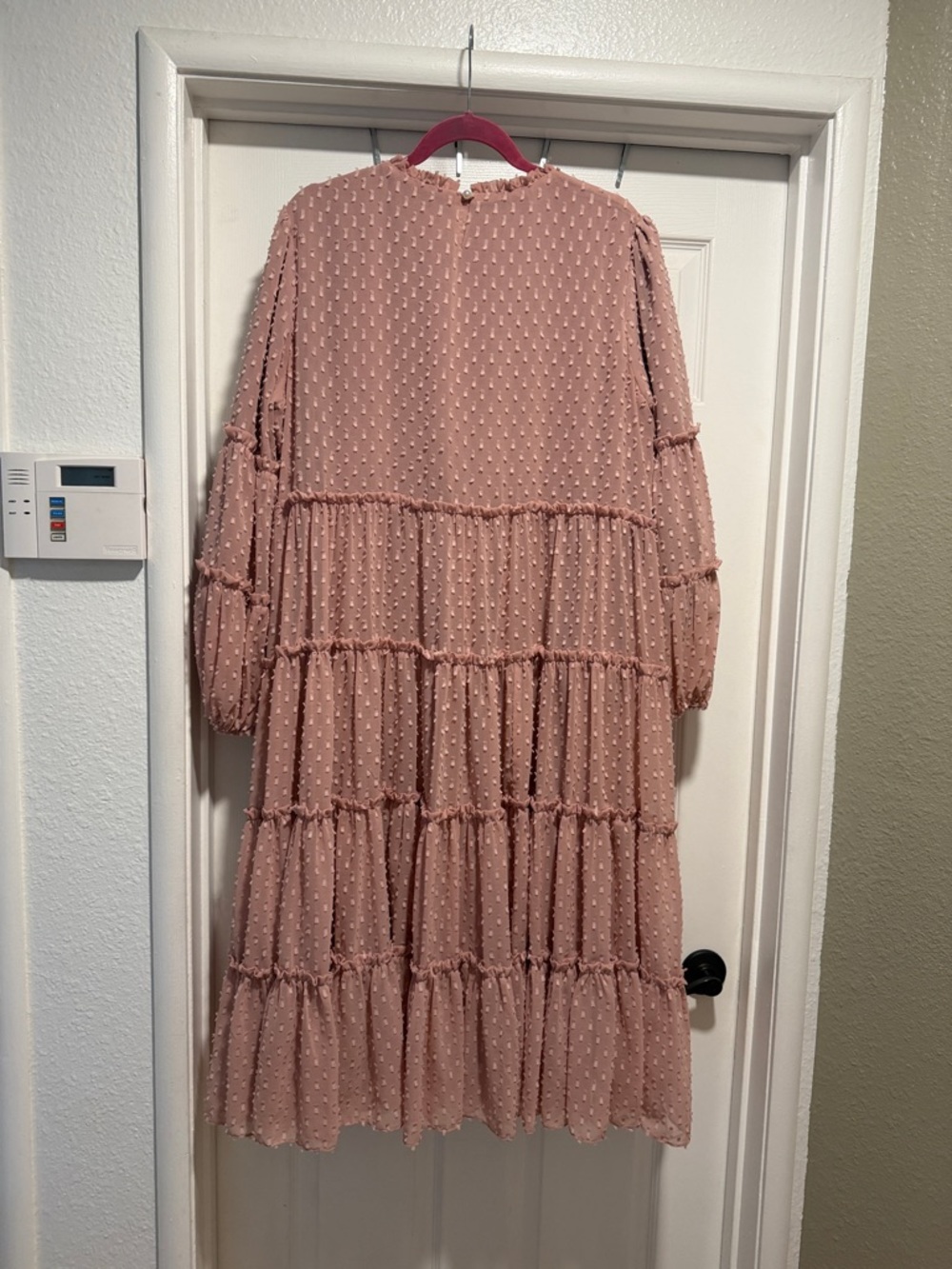 Dainty Jewell’s Blush Pink Tiered Swiss Dot Midi Dress - Picture 2 of 4
